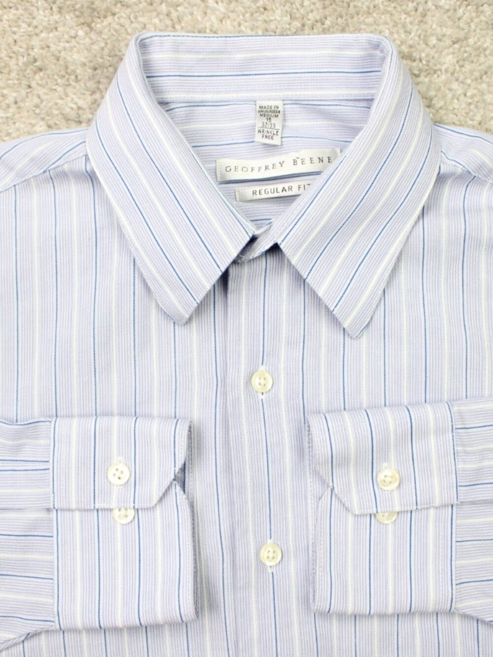 Geoffrey Beene Shirt Mens 15, 32/33 Blue/Gray Regular Fit Wrinkle Free L/S